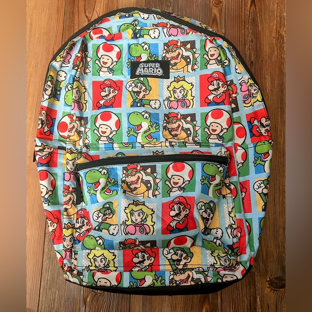 Nintendo Super Mario Bros Backpack 17” All over Character Print Luigi Toad